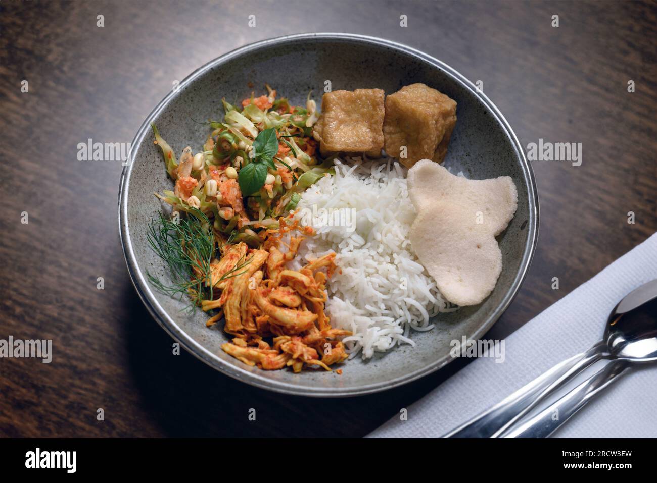 A delicious Nasi Campur, Indonesian food, street food Stock Photo