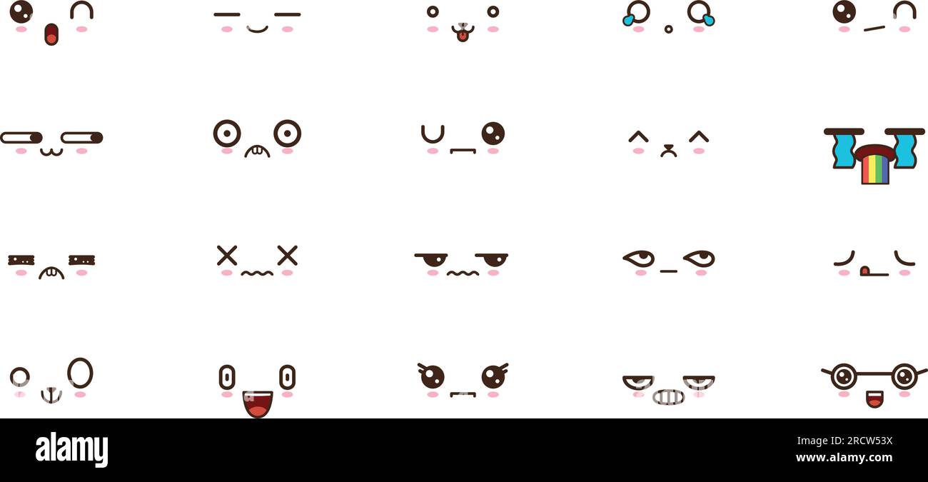 Kawaii faces expressions cute smile emoticons. Japanese emoji Stock