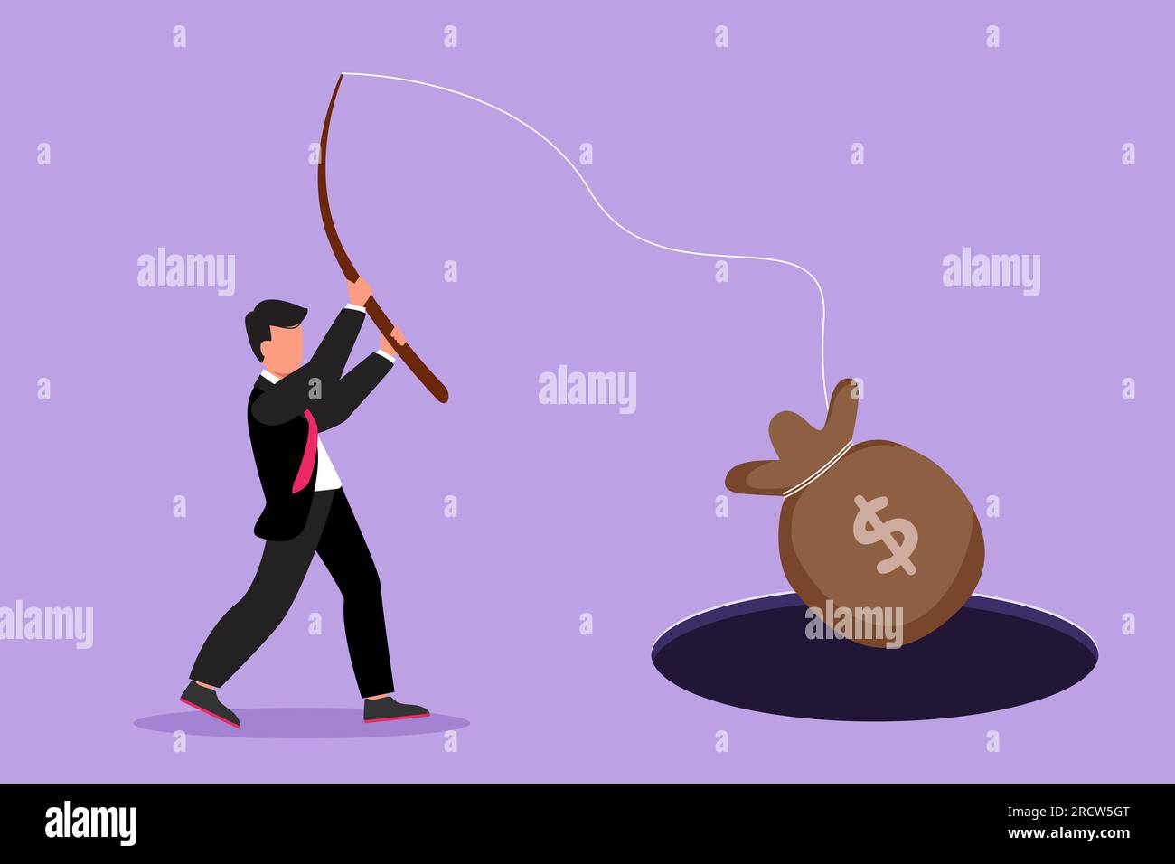 Cartoon flat style drawing of businessman holding fishing rod got big money  bag from hole. Man catching money bag with fishing rod. Business idea for  Stock Photo - Alamy