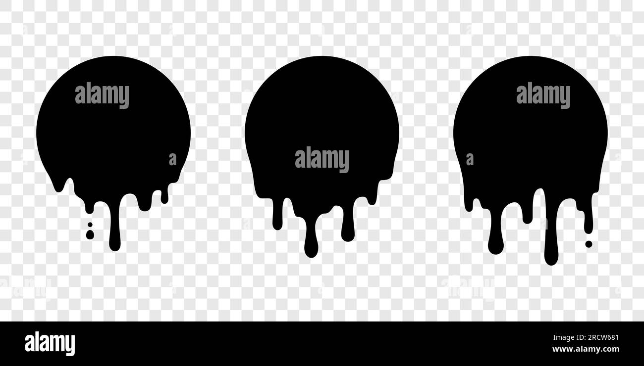 Paint drip stickers or circle labels. Vector liquid drops icons for