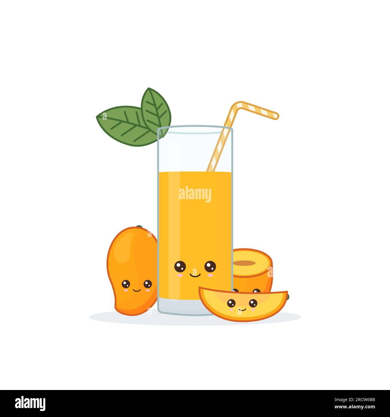 mango juice. Cute kawai smiling cartoon juice with slices in a glass