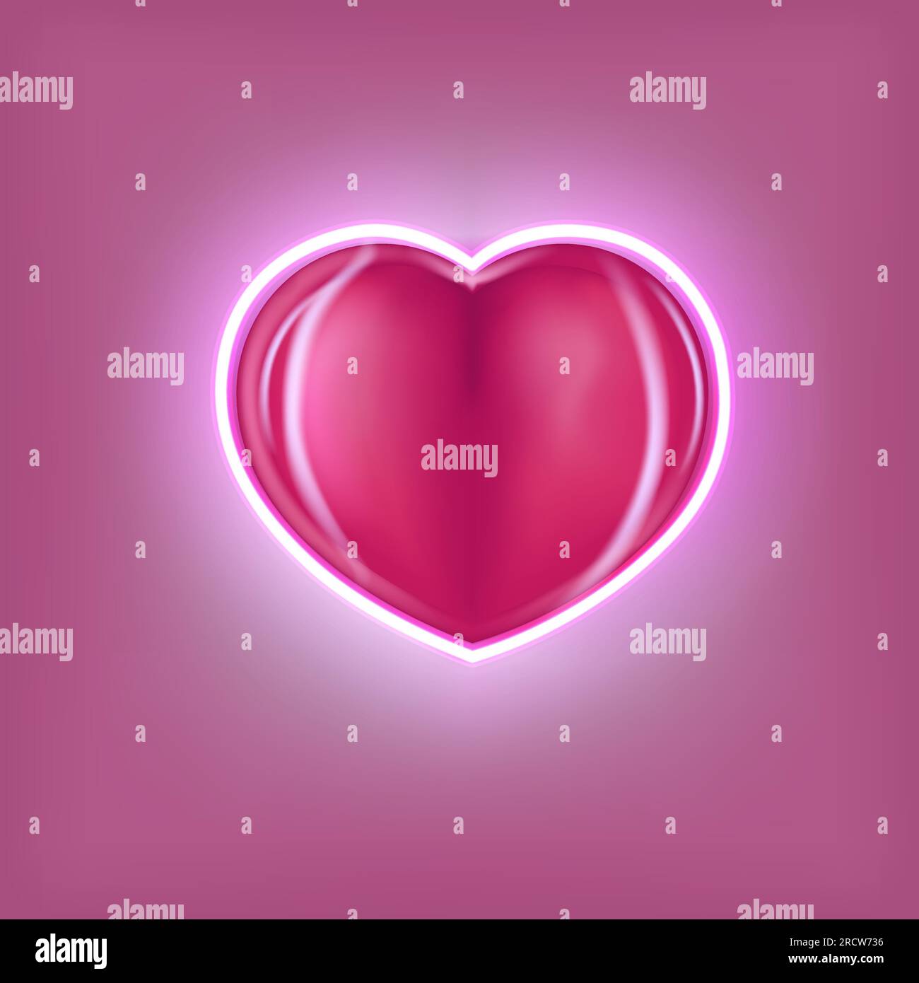 Red romantic heart with neon glow on pink background Stock Vector Image ...