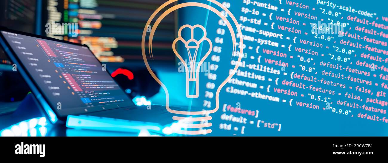 Programmer working on computer code, developer of software applications Stock Photo