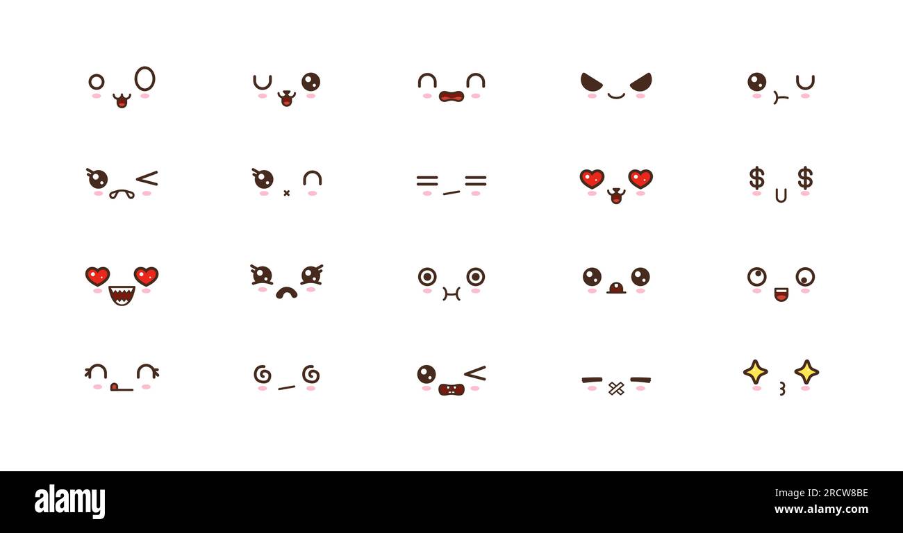 Kawaii icons faces expressions cute smile emoticons. Japanese emoji