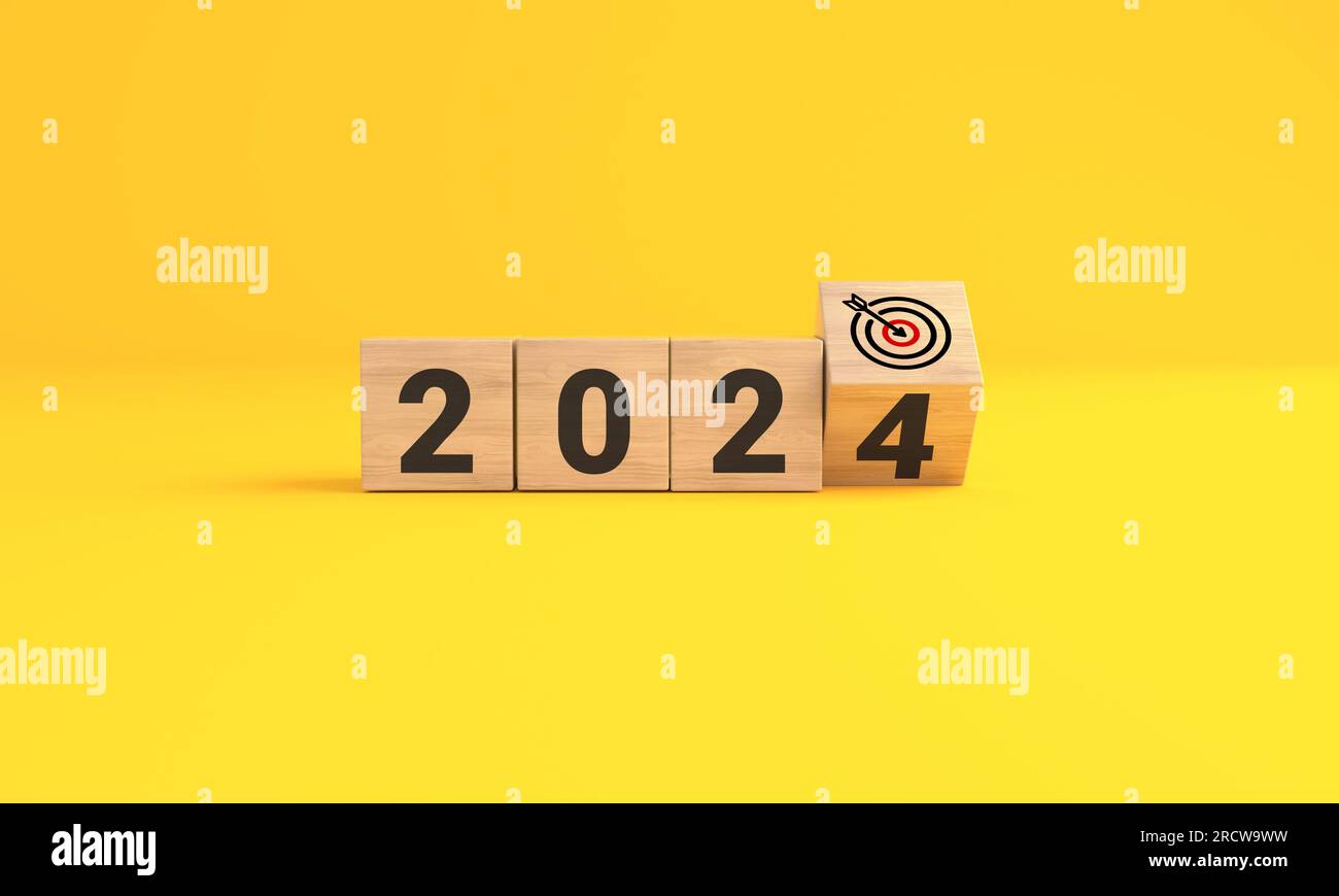 The year 2025 target dart on yellow background. 2025 business planning