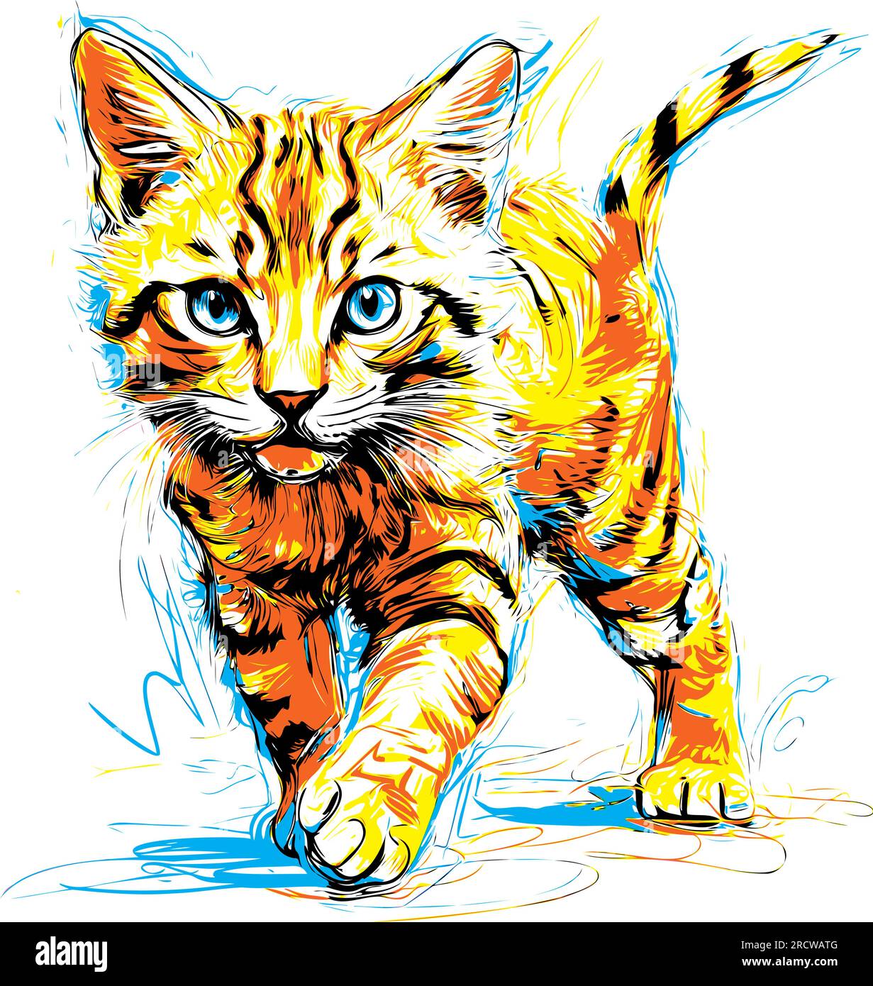 Striking digital paint of a cat with bold and dynamic lines, conveying