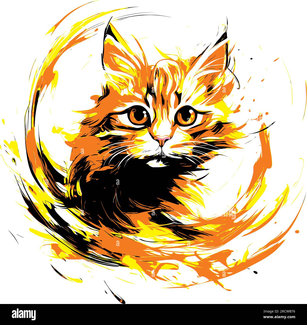 Striking digital paint of a cat with bold and dynamic lines, conveying