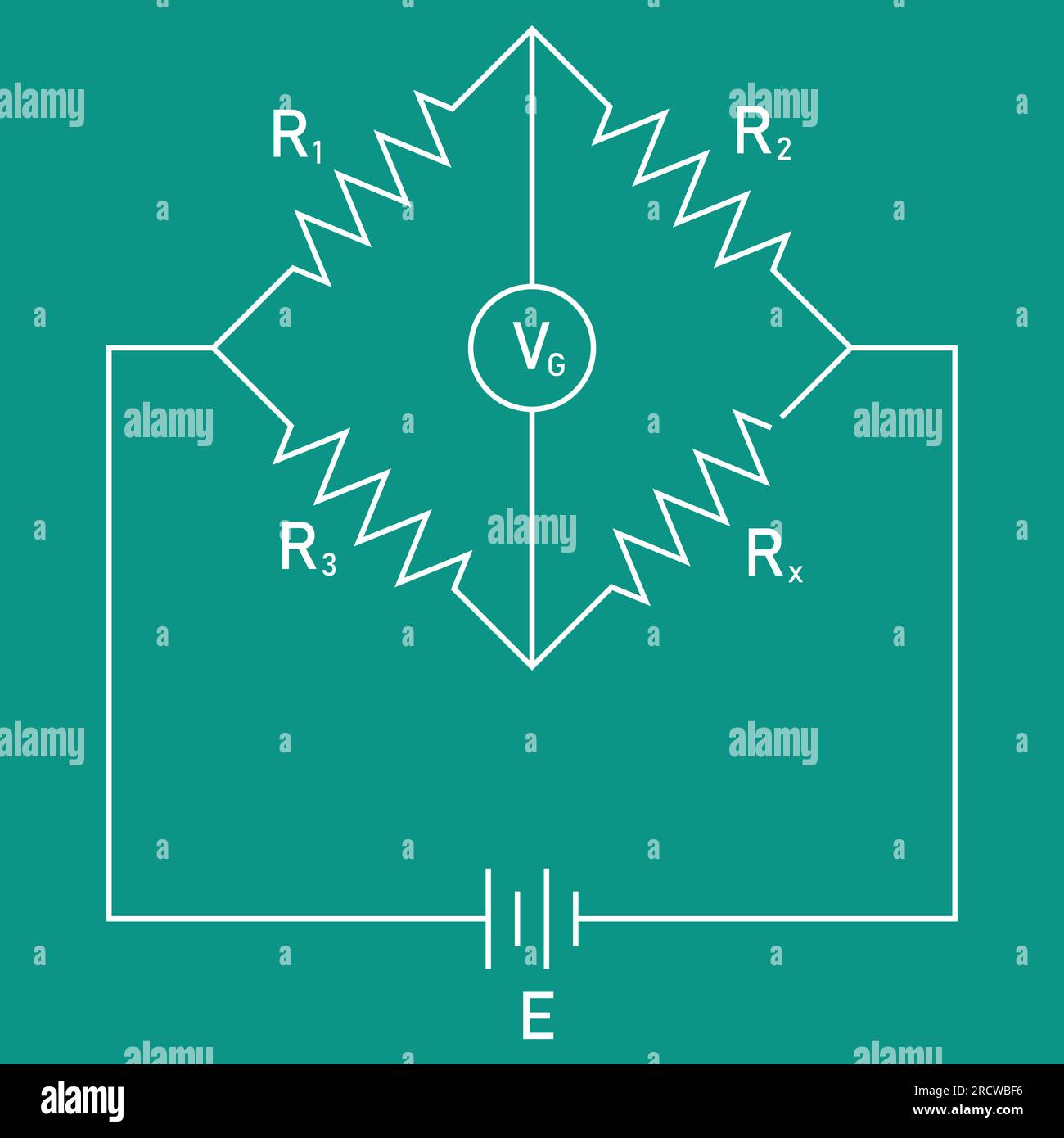 Wheatstone bridge circuit diagram. Scientific vector illustration isolated on chalkboard background. Stock Vector