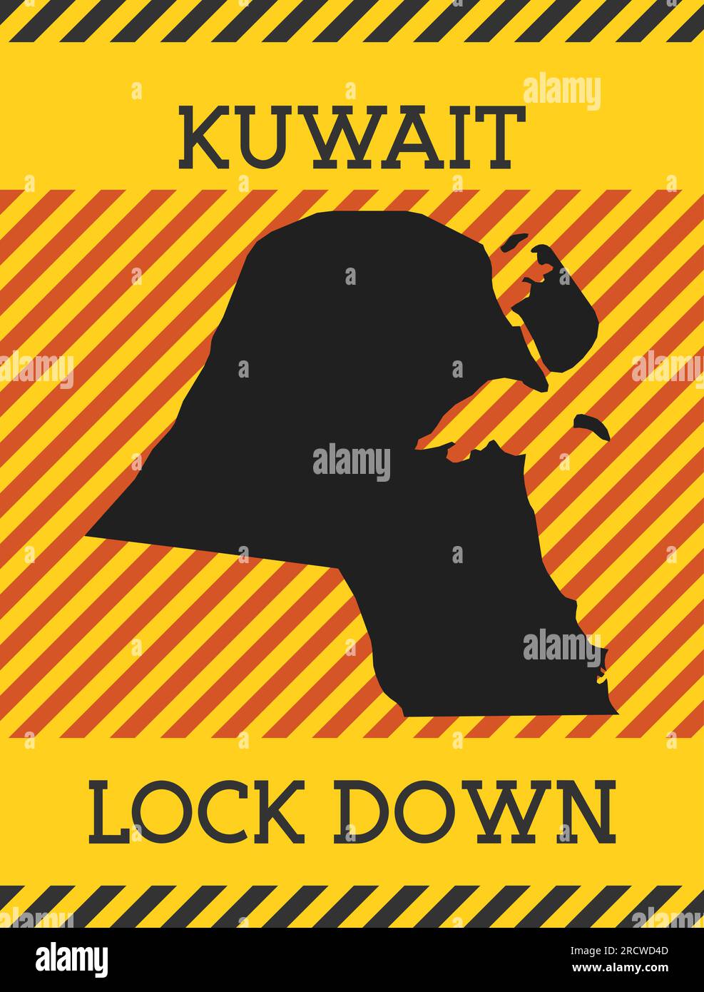 Kuwait Lock Down Sign. Yellow country pandemic danger icon. Vector illustration Stock Vector