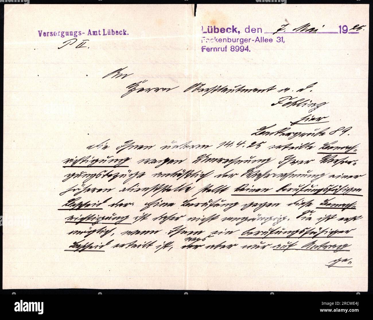 documents, handwritten rejection of an application, by Lieutenant Colonel retr. Hermann Fehling, ADDITIONAL-RIGHTS-CLEARANCE-INFO-NOT-AVAILABLE Stock Photo