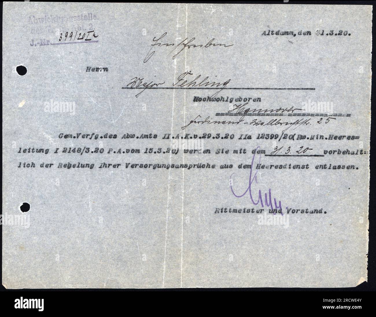 documents, to Major Hermann Fehling, ADDITIONAL-RIGHTS-CLEARANCE-INFO-NOT-AVAILABLE Stock Photo