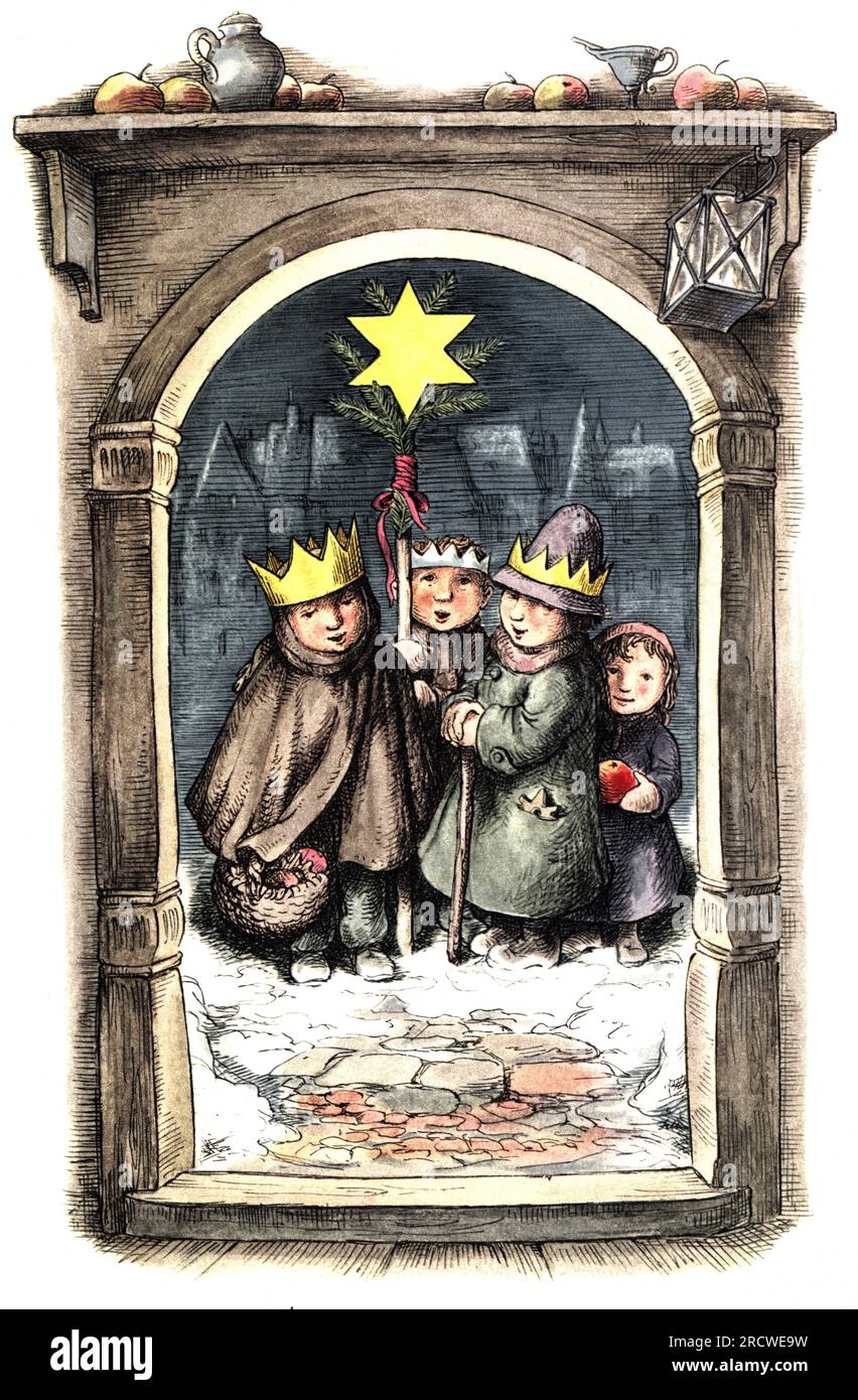 Christmas, carol singing,carol singers, telegram, German Federal Post Office, title page, 20th century, ARTIST'S COPYRIGHT HAS NOT TO BE CLEARED Stock Photo