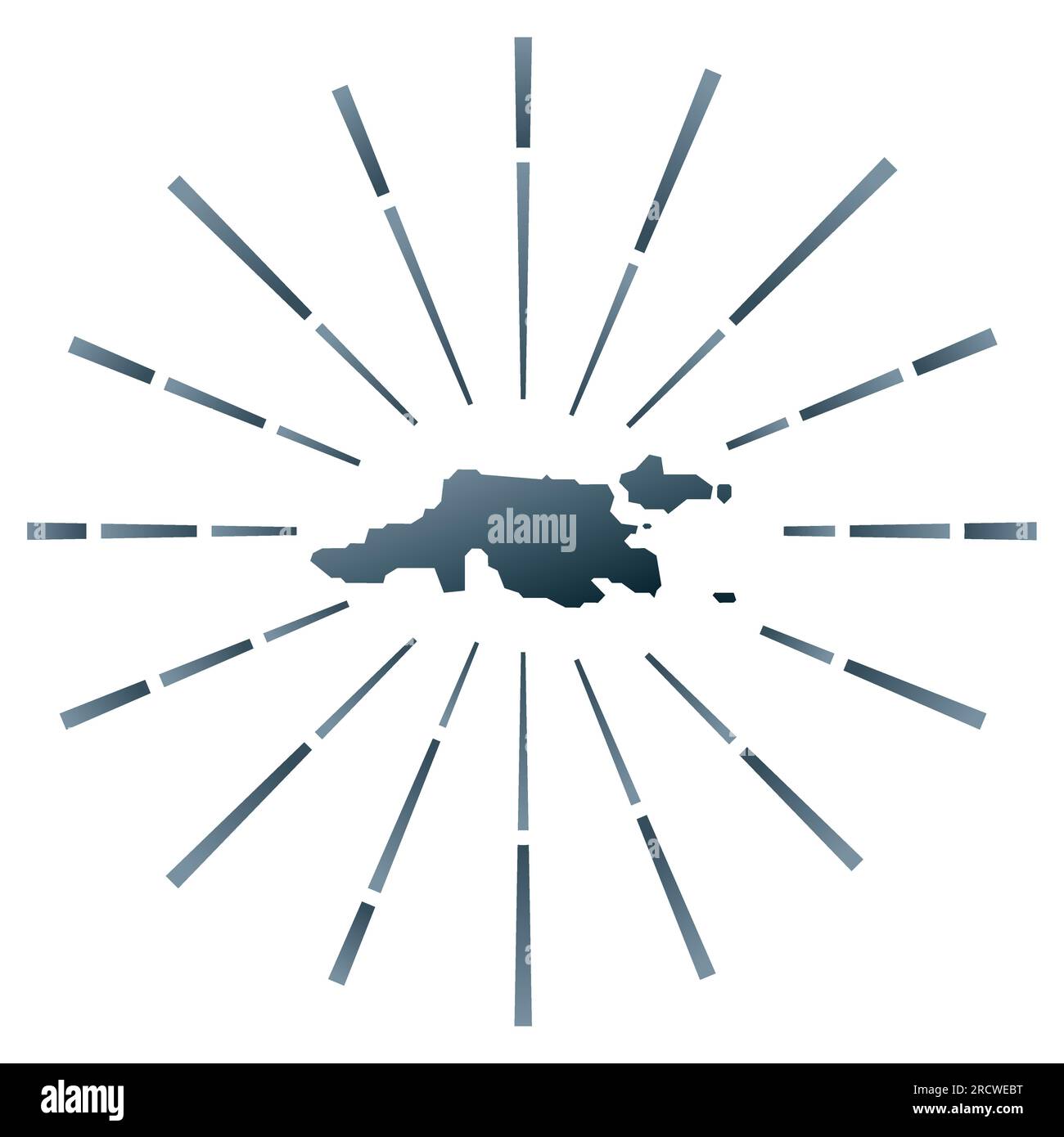 Jost Van Dyke gradiented sunburst. Map of the island with colorful star rays. Jost Van Dyke