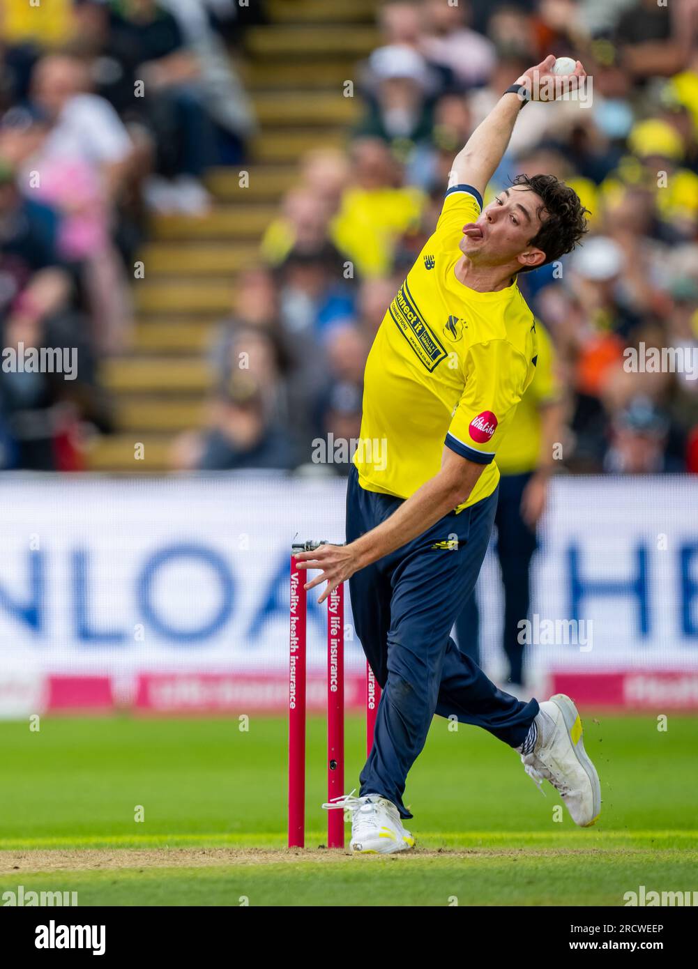 John Turner bowling for Hampshire in the semi final of the Vitality Blast Finals Day between Essex Eagles and Hampshire Hawks Stock Photo