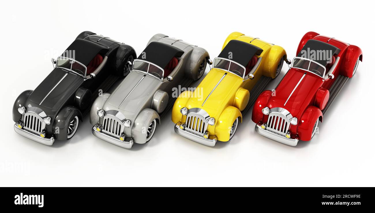 Vintage sports cars isolated on white background. 3D illustration. Stock Photo