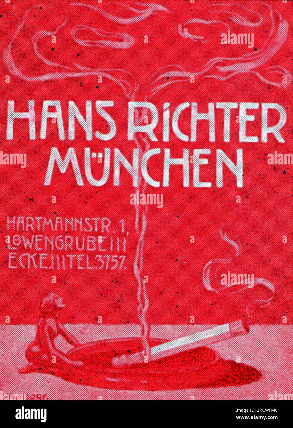 advertising, tobacco, Hans Richter tobacco shops, Munich, poster stamp,  circa 1910, ADDITIONAL-RIGHTS-CLEARANCE-INFO-NOT-AVAILABLE Stock Photo