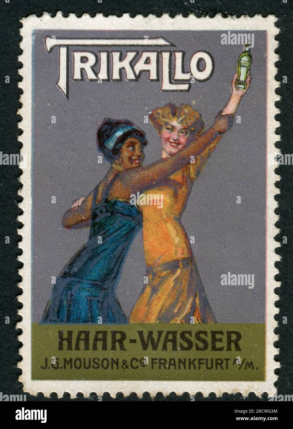 advertising, cosmetics, Trikallo hair tonic, J. G. Mouson und Co., Frankfurt am Main, poster stamp, ADDITIONAL-RIGHTS-CLEARANCE-INFO-NOT-AVAILABLE Stock Photo