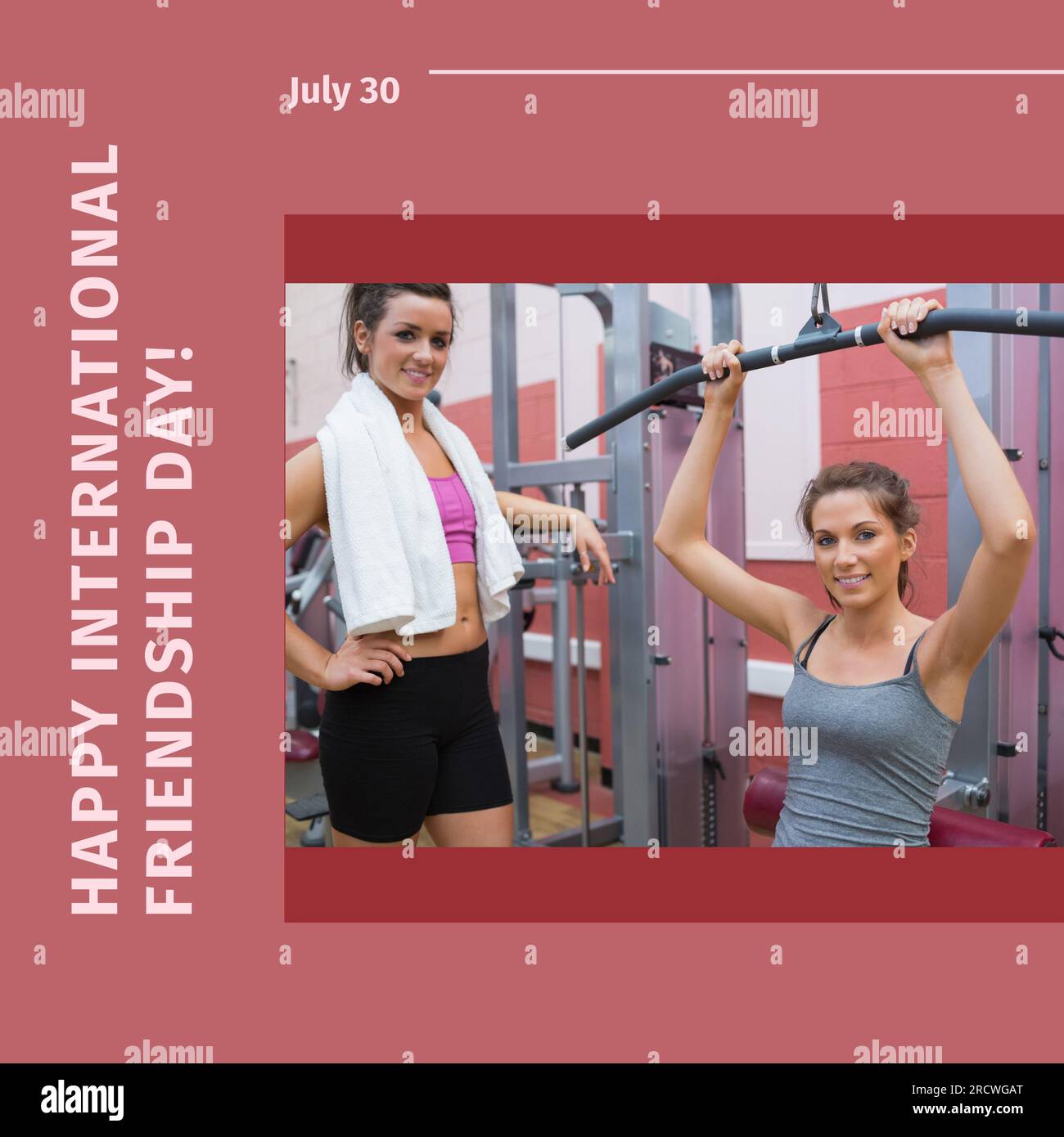 Happy International Friendship Day Text On Pink With Happy Caucasian Happy International Friendship Day Text On Pink With Happy Caucasian