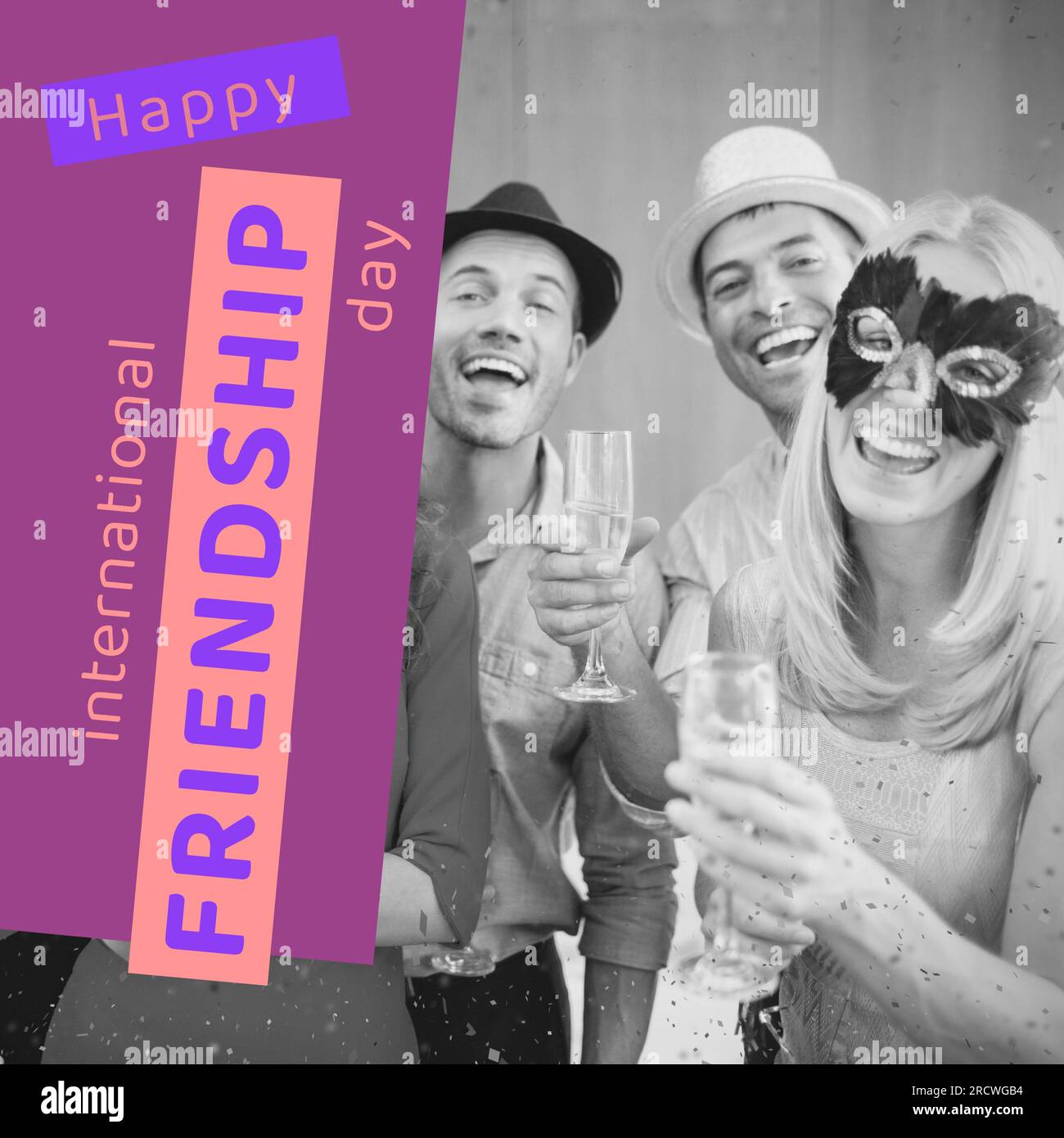 Happy International Friendship Day Text On Purple With Happy Caucasian Happy International Friendship Day Text On Purple With Happy Caucasian