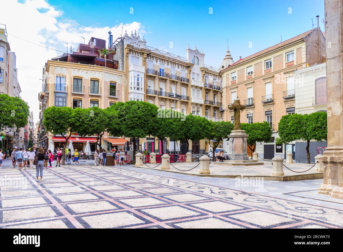 Square in front of the historic cathedral of Murcia, Spain Stock Photo