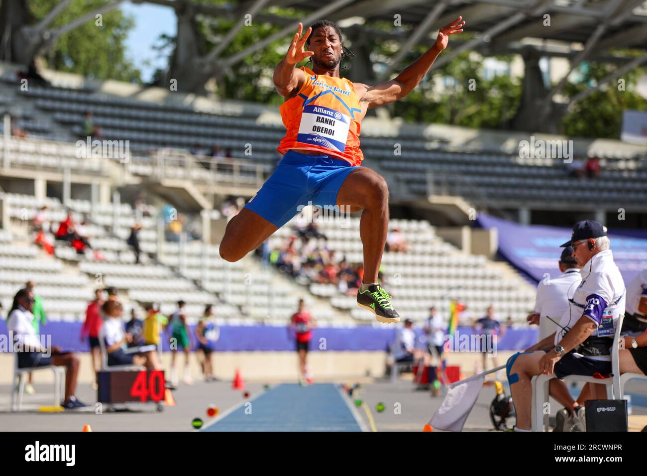 Paris, France. 17th July, 2023. PARIS, FRANCE - JULY 17: Ranki Oberoi of the Netherlands competing in Men's Long Jump T20 Final on Day 10 of the Paris 2023 Para Athletics World Championships at the Stade Charlety on July 17, 2023 in Paris, France (Photo by Marcus Hartmann/BSR Agency) Credit: BSR Agency/Alamy Live News Stock Photo