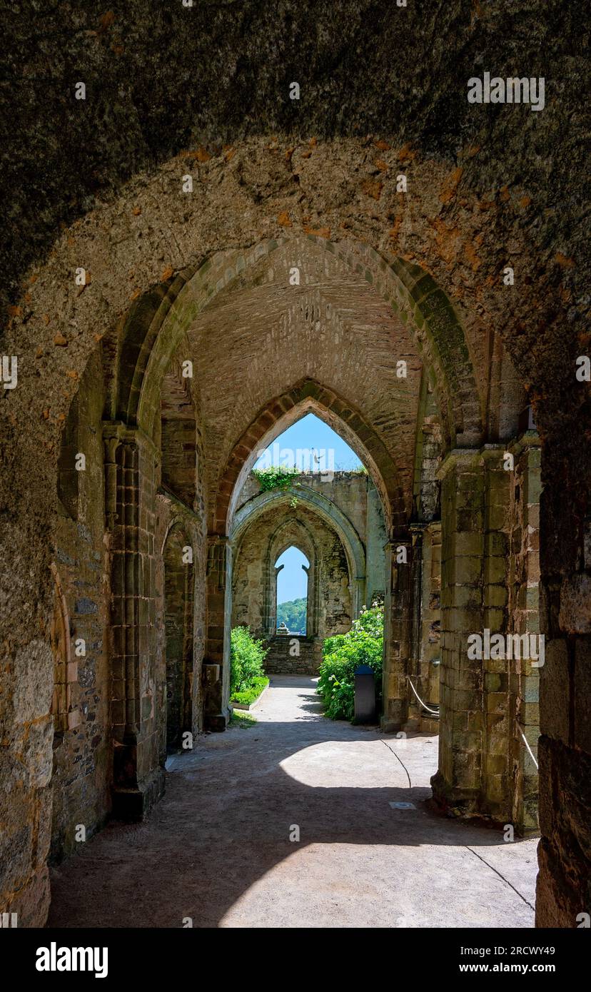 arcade at the ruins of the former abbey Notre-Dame de Beauporte in the village of Paimpol in Brittany, France Stock Photo