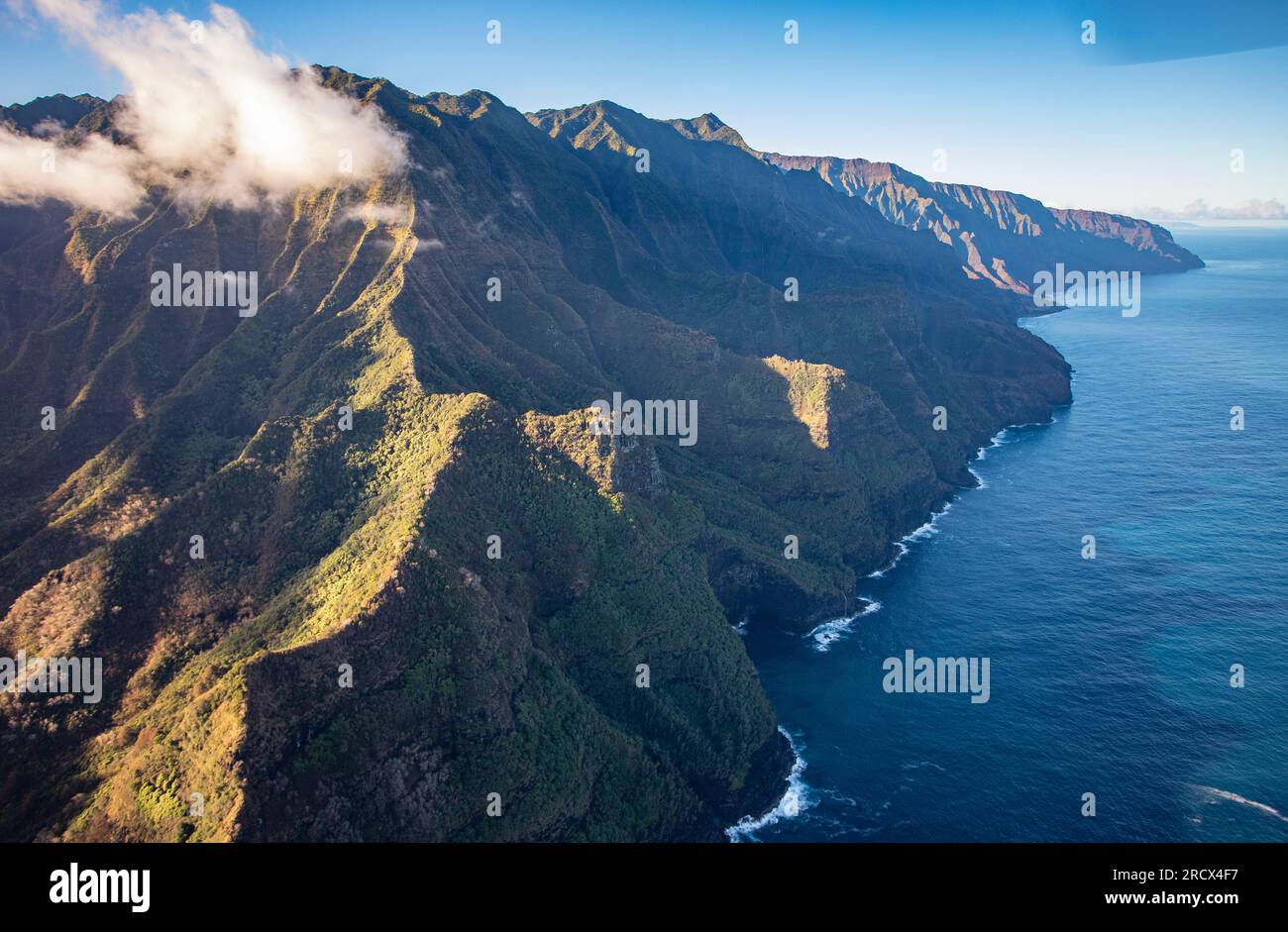 Na'Pali Coast from helicopter, Kauai Stock Photo
