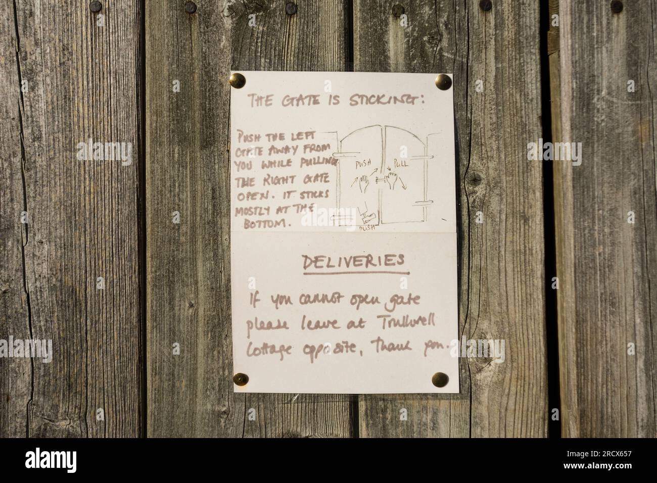 Messages and instructions left for deliveries, Gloucestershire, UK Stock Photo