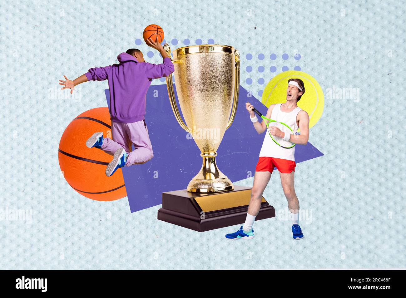 Collage of funny sportsman friends competition basketball throwing ...