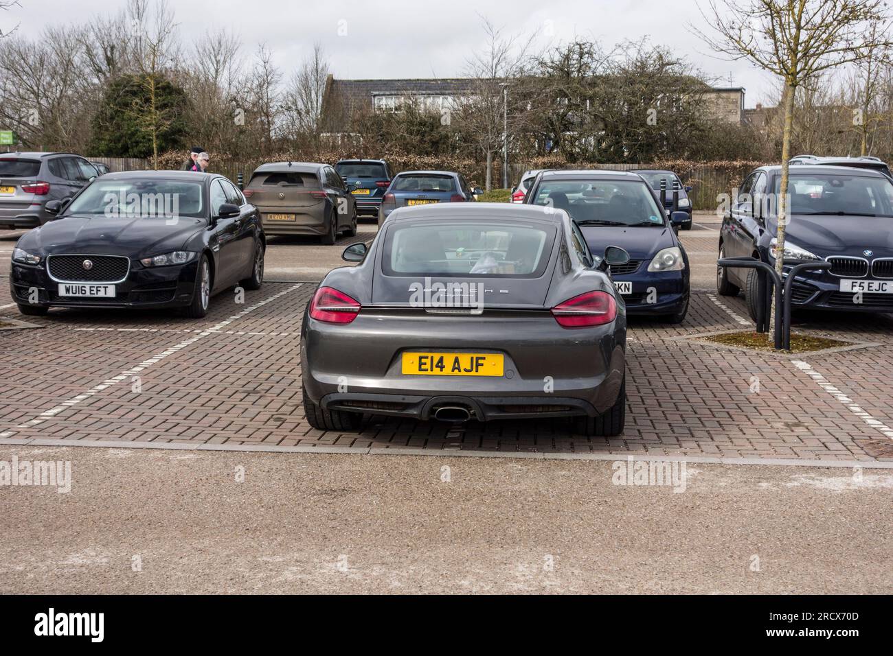 Obtructive parking in car park, Wiltshire, UK Stock Photo