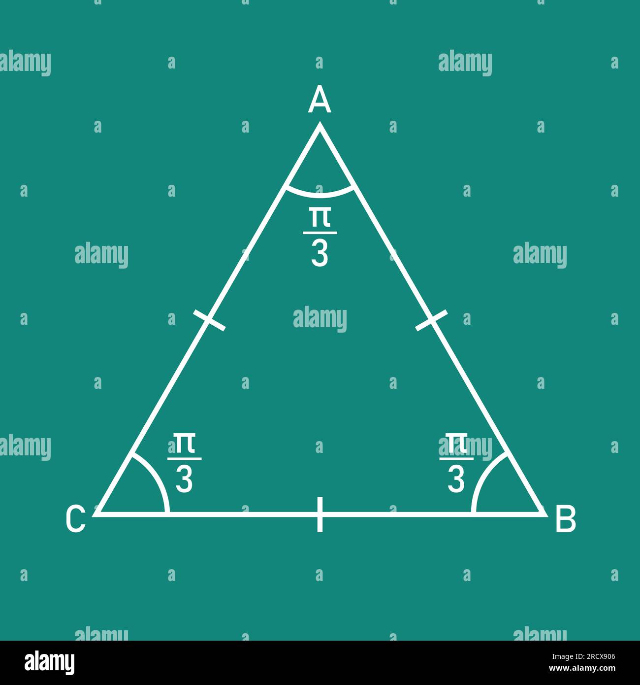 Properties of equilateral triangle in mathematics. Three sides with same length. Geometric shape. Vector illustration Stock Vector