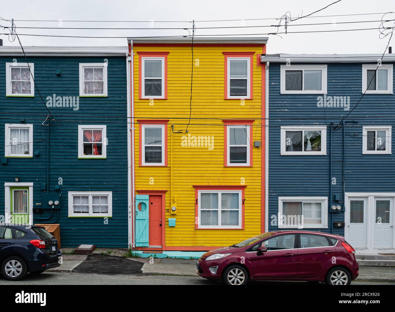 Street of colorful row houses in St. John's, Newfoundland, Canada Stock