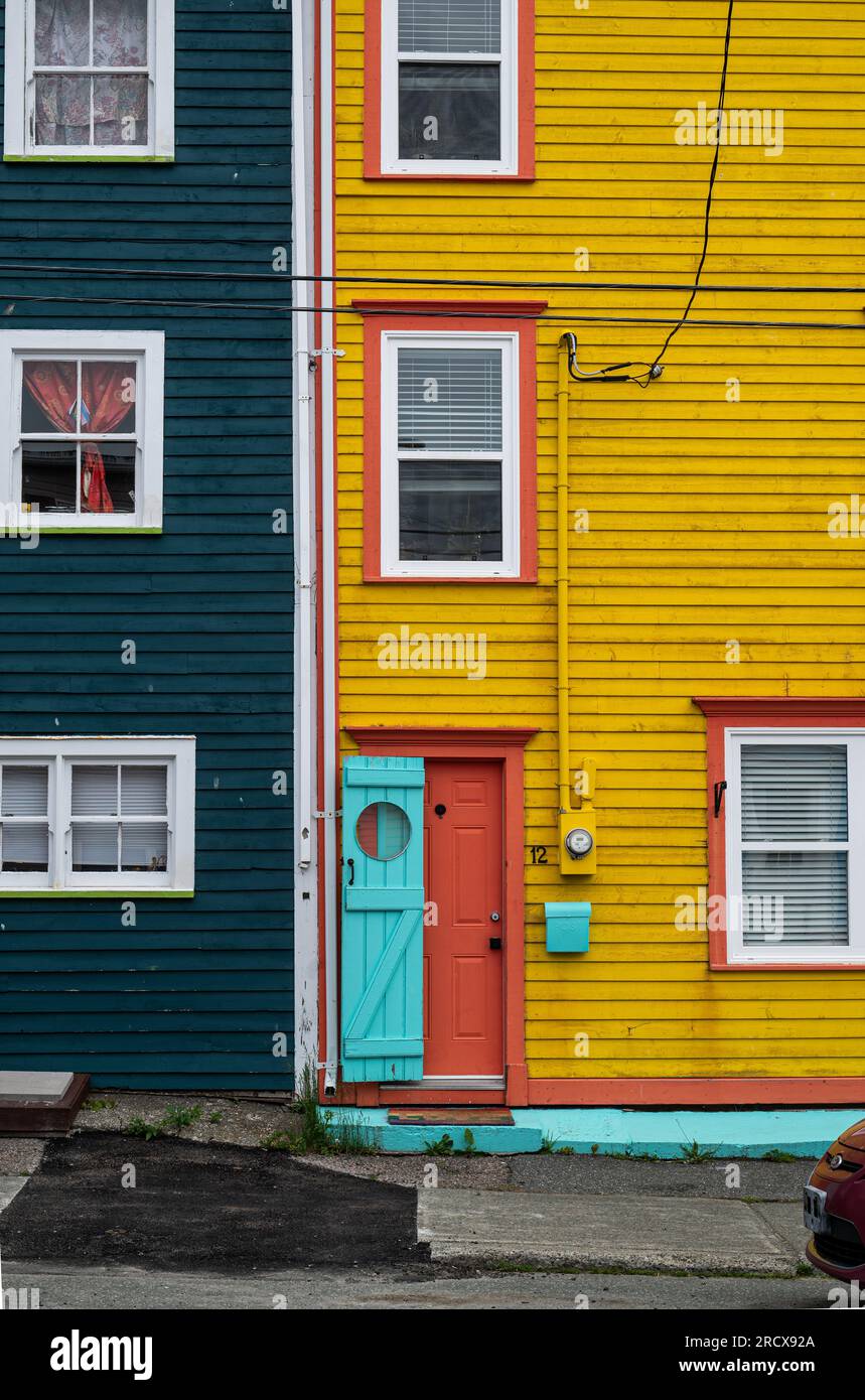 Brightly painted house with colorful door in St. John's, Newfoundland