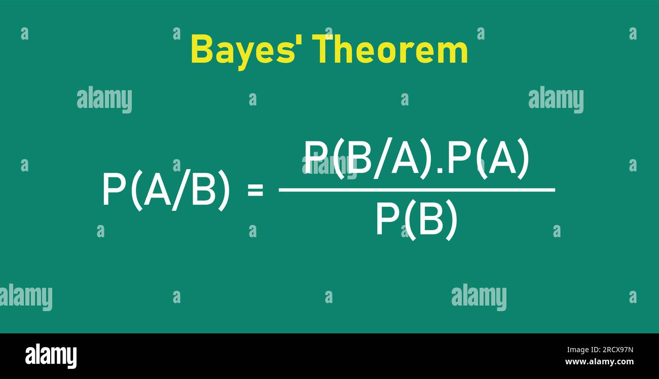 Bayes theorem formula in probability theory. Mathematics resources for teachers and students. Stock Vector