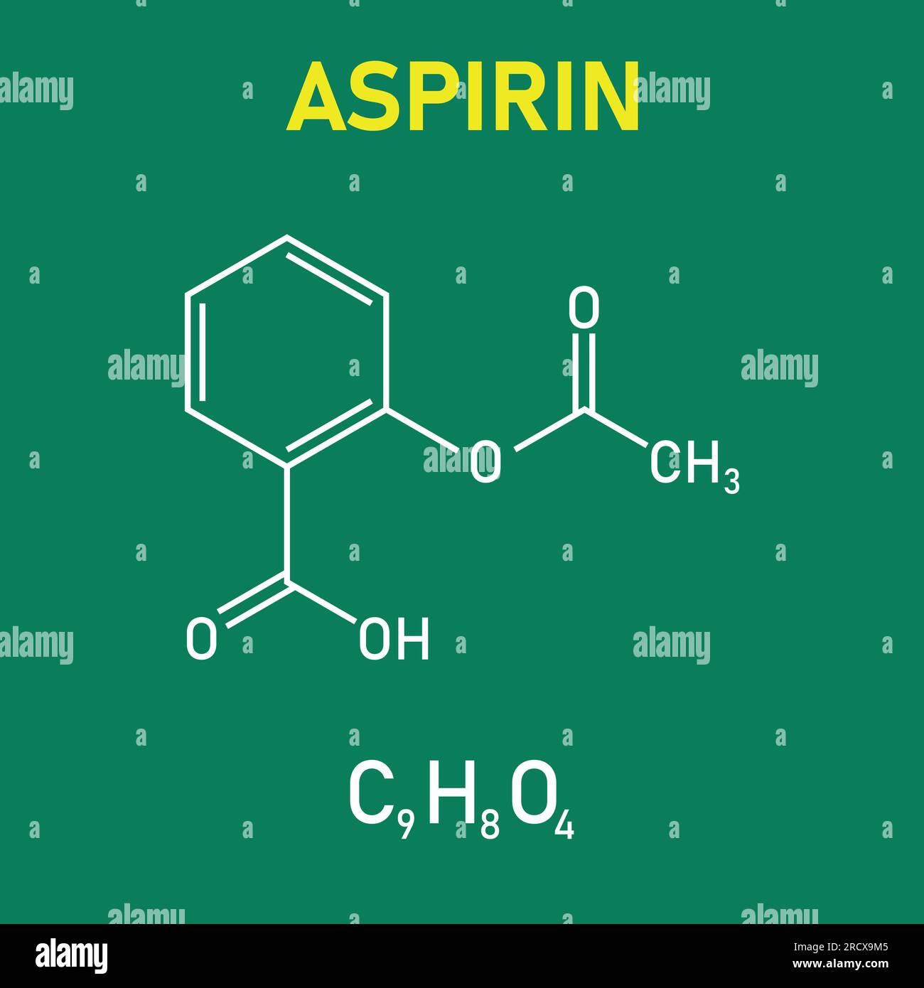 Chemical structure of aspirin or acetylsalicylic acid c9h8o4