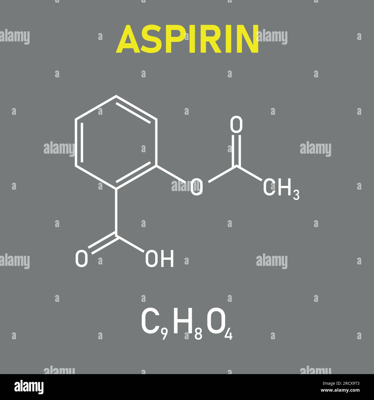 Chemical structure of Aspirin or Acetylsalicylic acid (C9H8O4