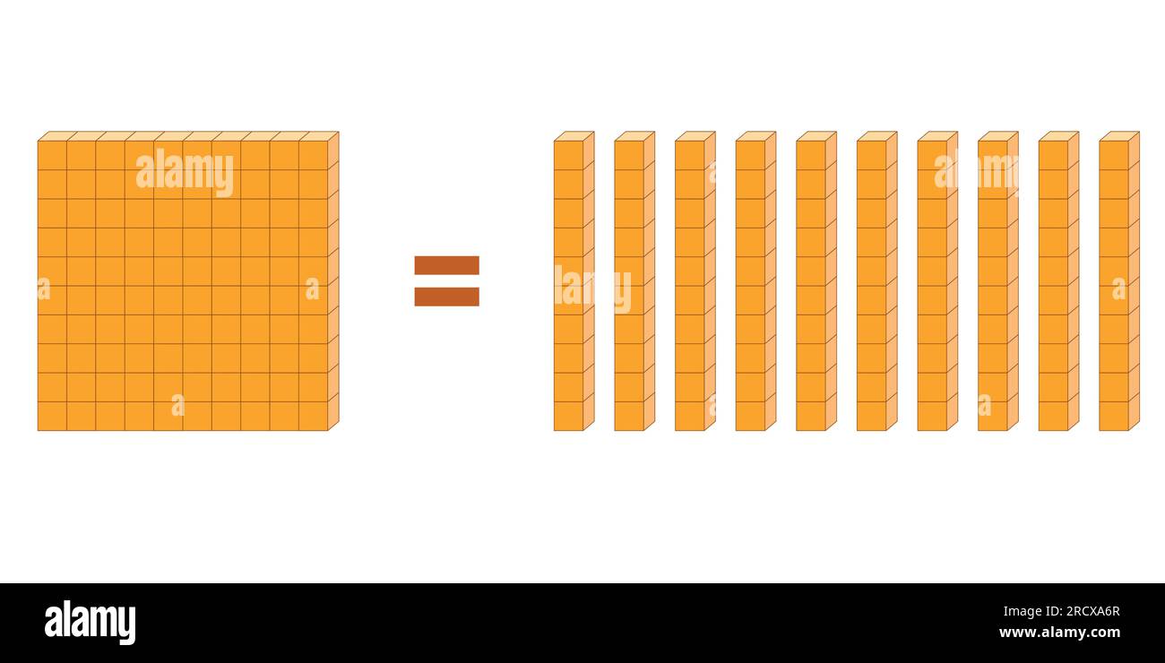 Ten rod blocks equal one flat block. Flat is made of ten rods. Vector ...