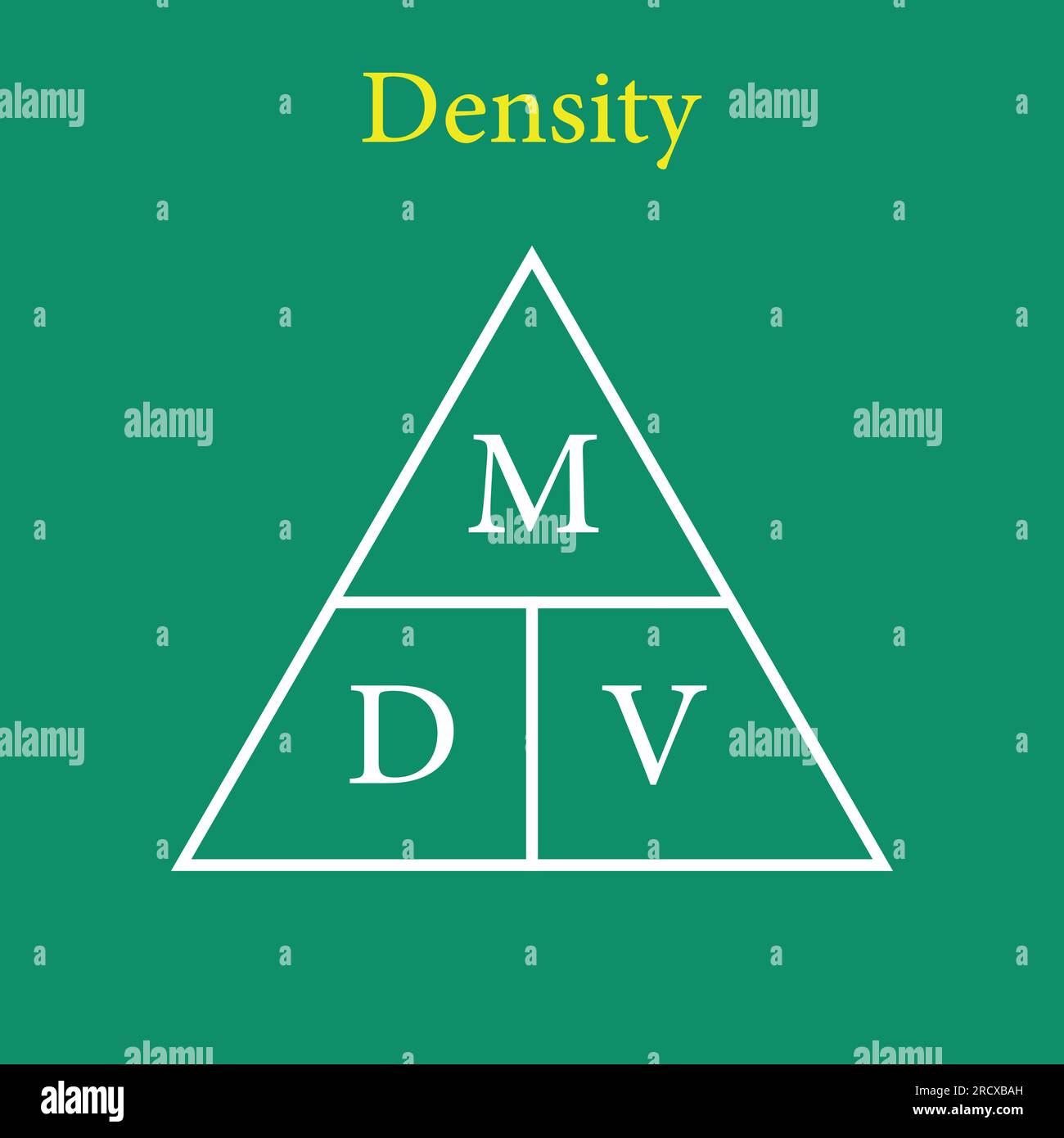 Density, mass and volume triangle formula in chemistry. Vector illustration isolated on chalkboard. Stock Vector