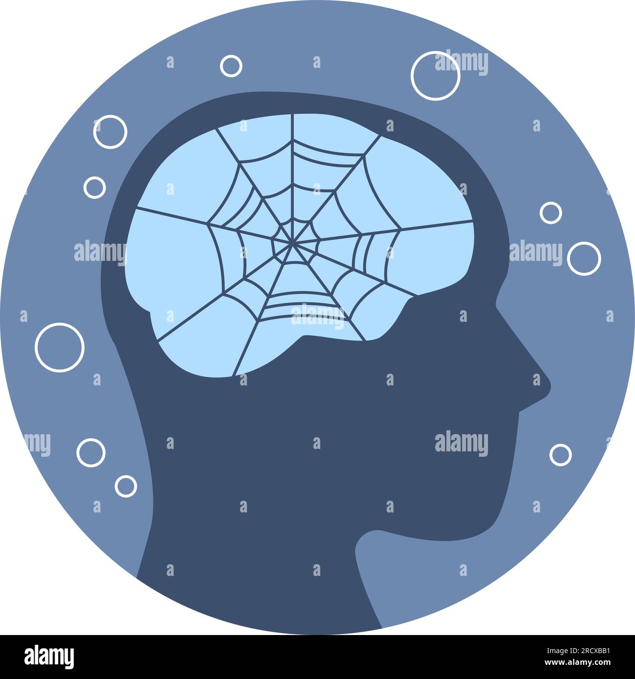 Overloaded brain spider web. Rubbish in human head, mental problems and mind hygiene. Psychology or psychotherapy recent vector metaphor Stock Vector