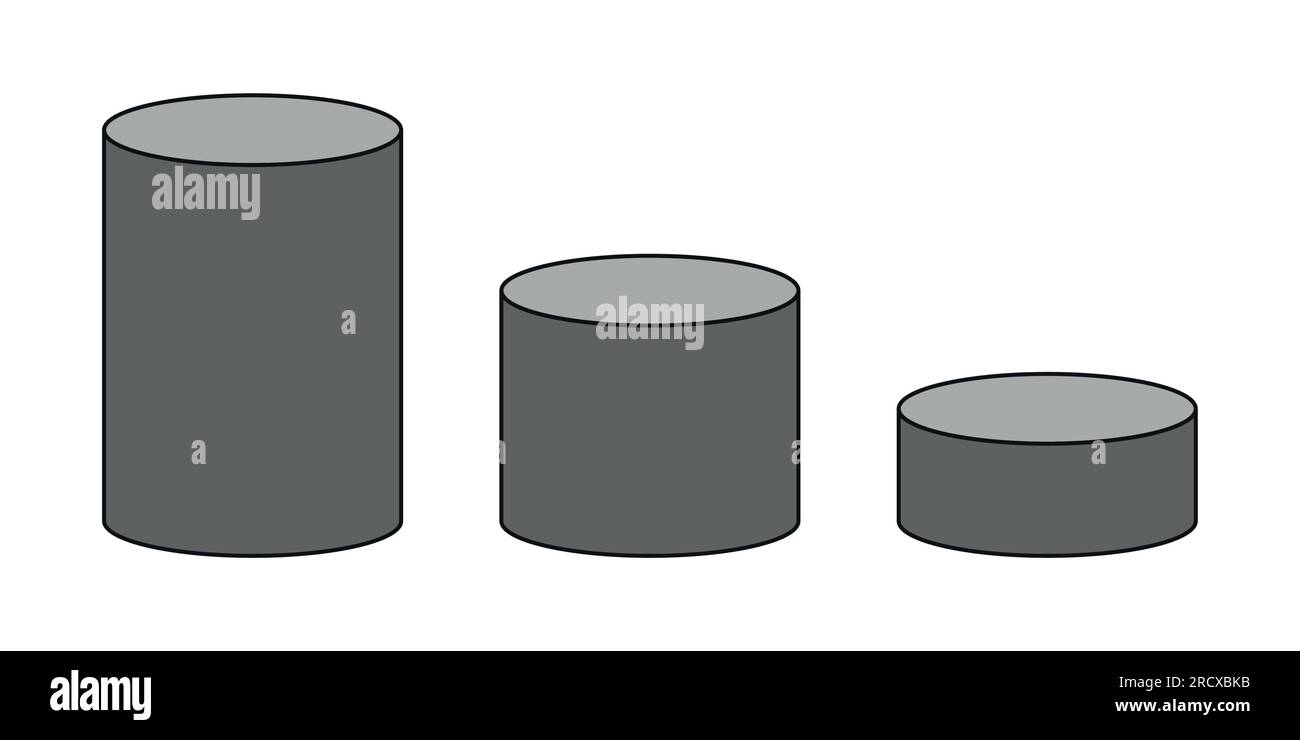 Set of cylinder 3D shape in mathematics. Vector illustration isolated on white background Stock