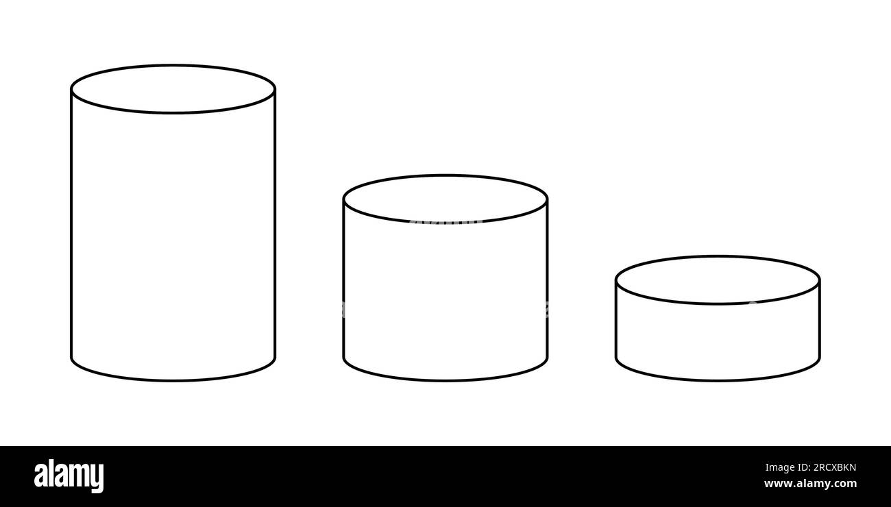 Set of cylinder 3D shape in mathematics. Vector illustration isolated on white background Stock