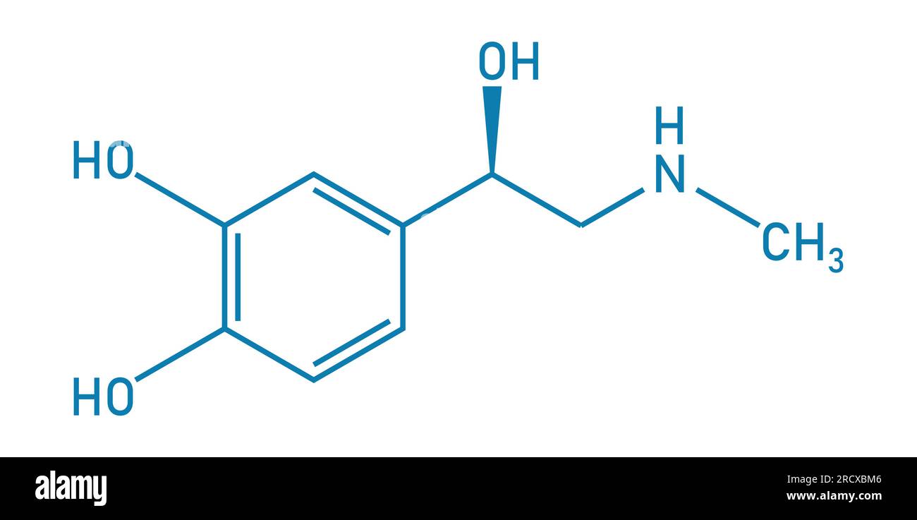 Chemical structure of Adrenaline or epinephrine (C9H13NO3