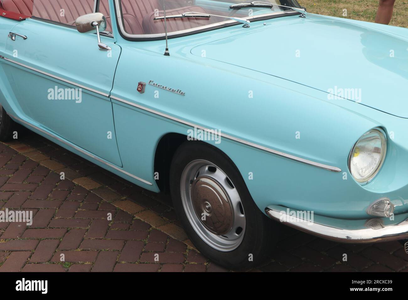 blue Renault Caravelle R131 coupé convertible car at oldtimer show in Lelystad, the Netherlands - June 18 2023 Stock Photo