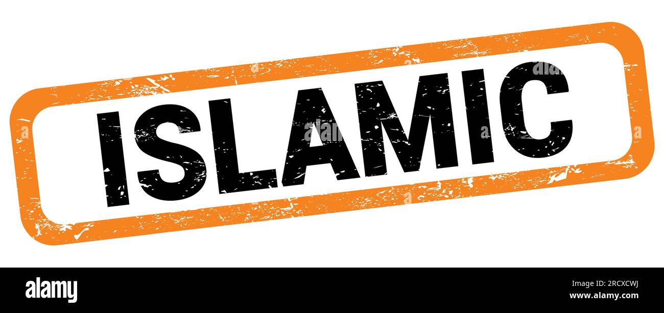 ISLAMIC text written on orange-black rectangle stamp sign Stock Photo ...