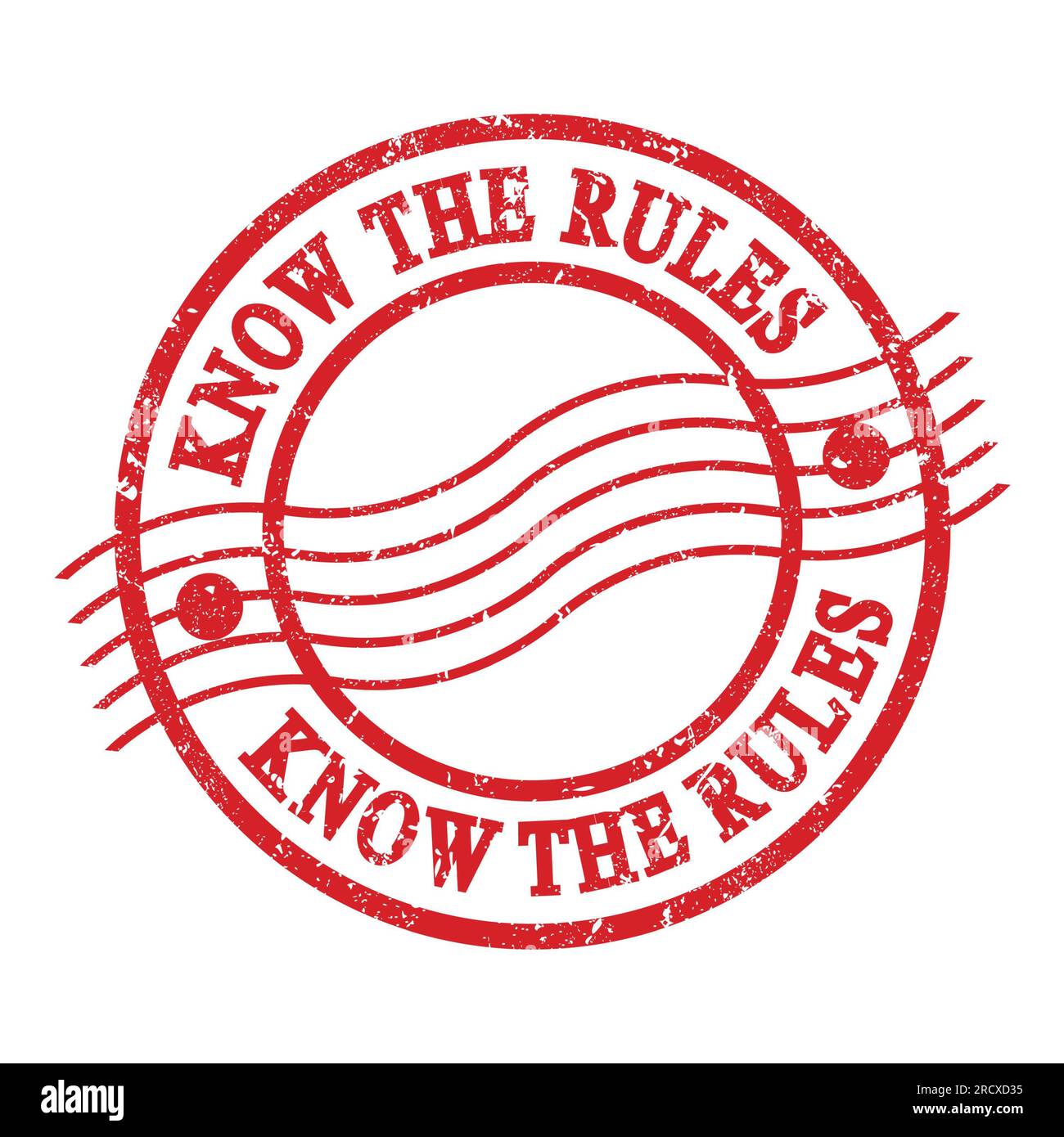 KNOW THE RULES, text written on red grungy postal stamp. Stock Photo