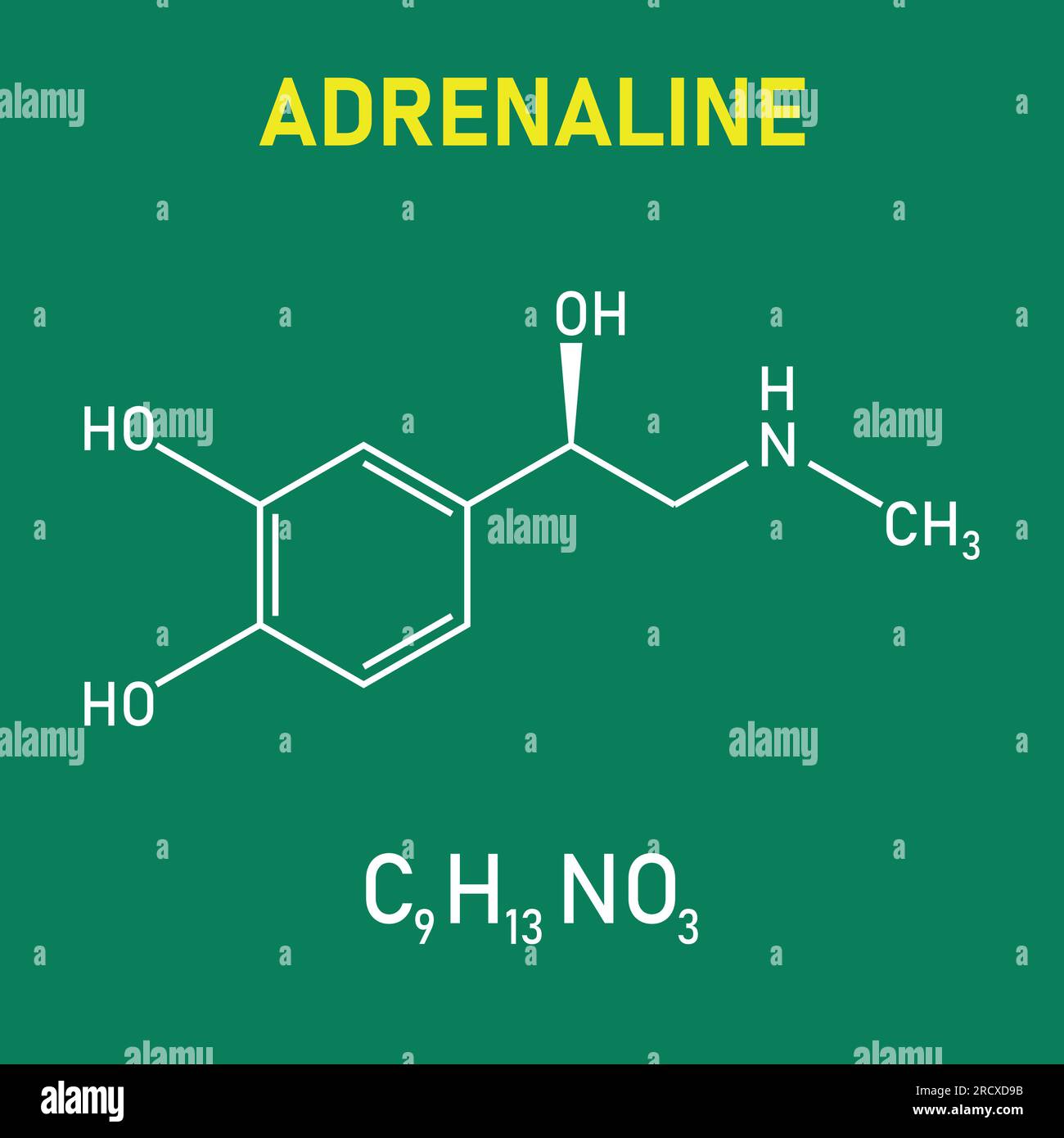 Chemical structure of Adrenaline or epinephrine (C9H13NO3) Chemical Chemical structure of Adrenaline or epinephrine (C9H13NO3) Chemical