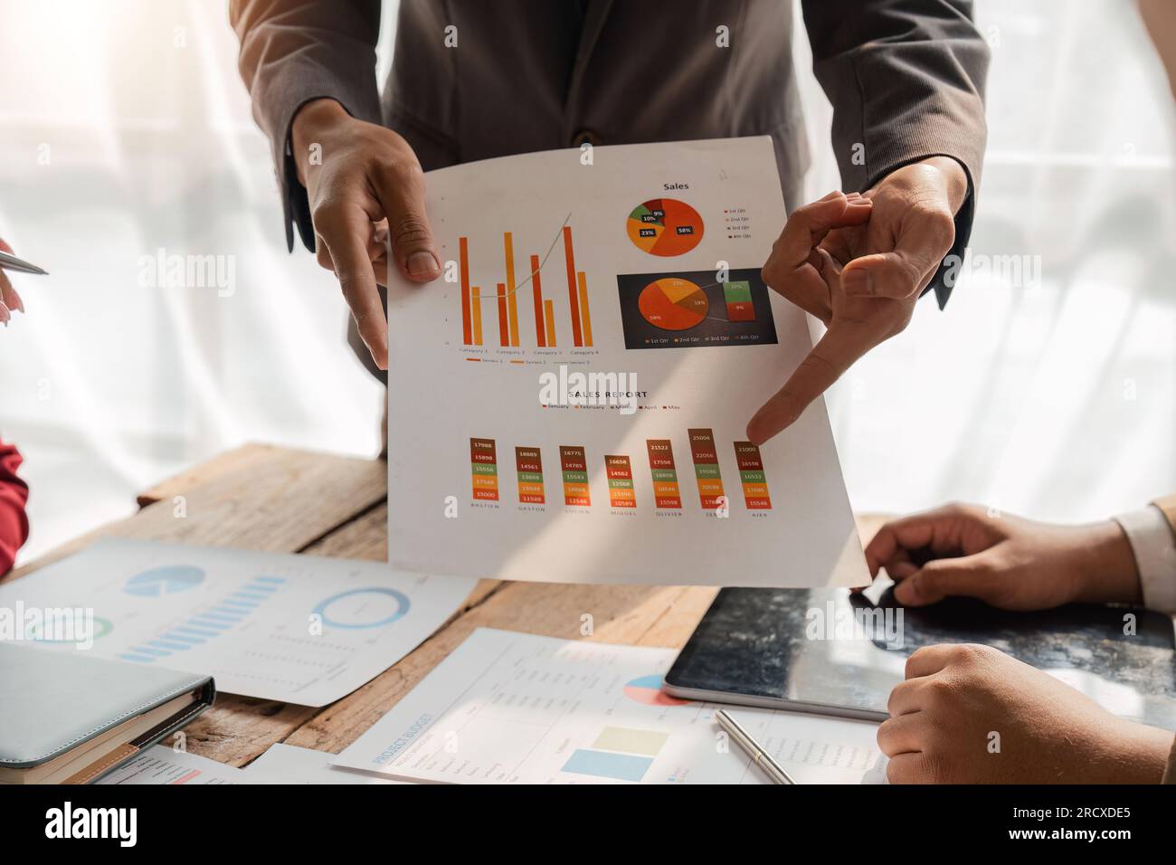 Business team analyzing income charts and graphs with modern laptop ...