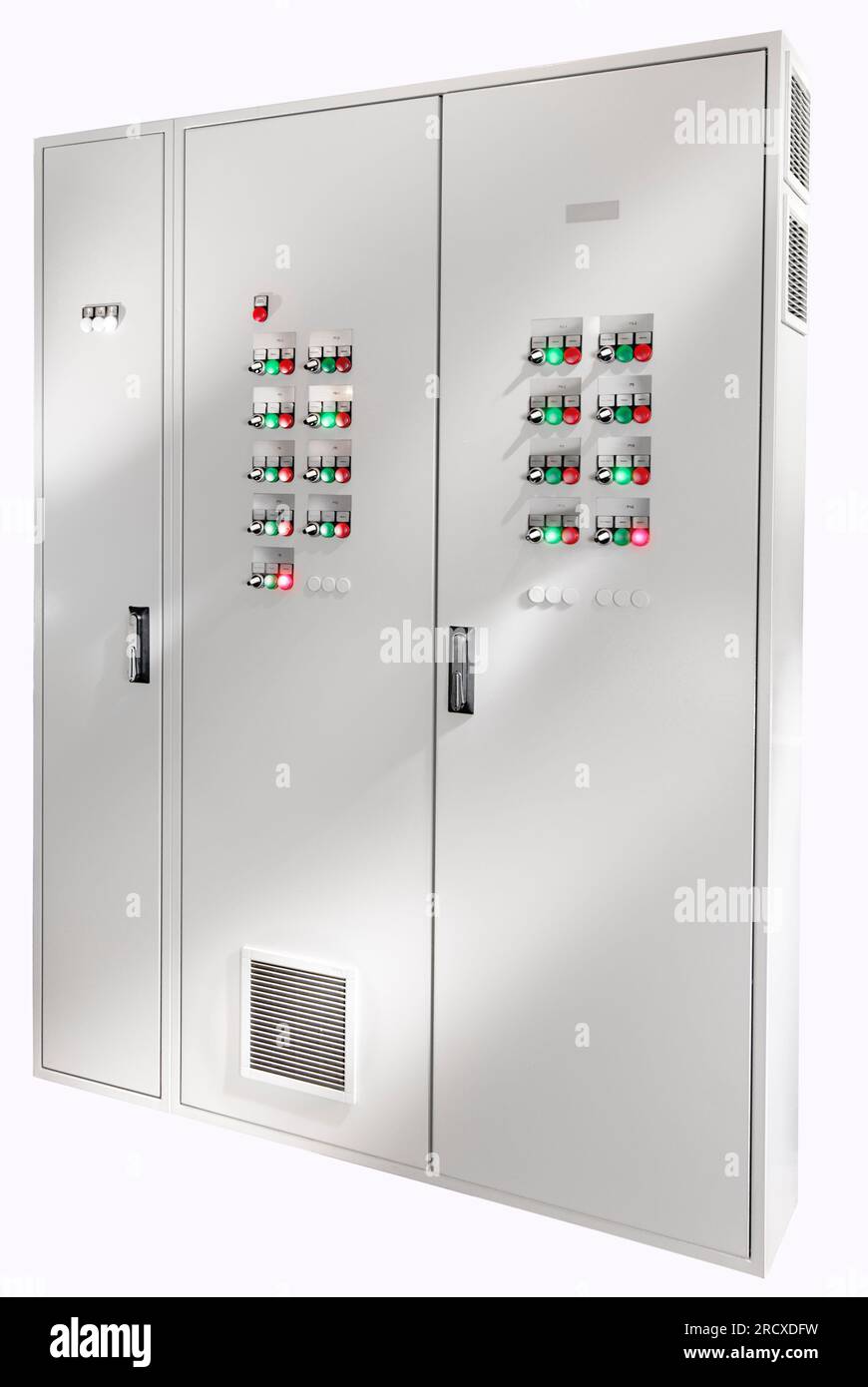 Electrical switchboard, with a closed door on which there are circuit