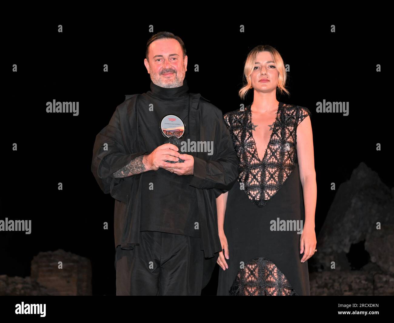 Taormina, Italy TAOMODA WEEK awards and fashion show at the Ancient Theater  In the photo: Daniele Calcaterra Award 2023, Eleonora Carrisi Stock Photo -  Alamy