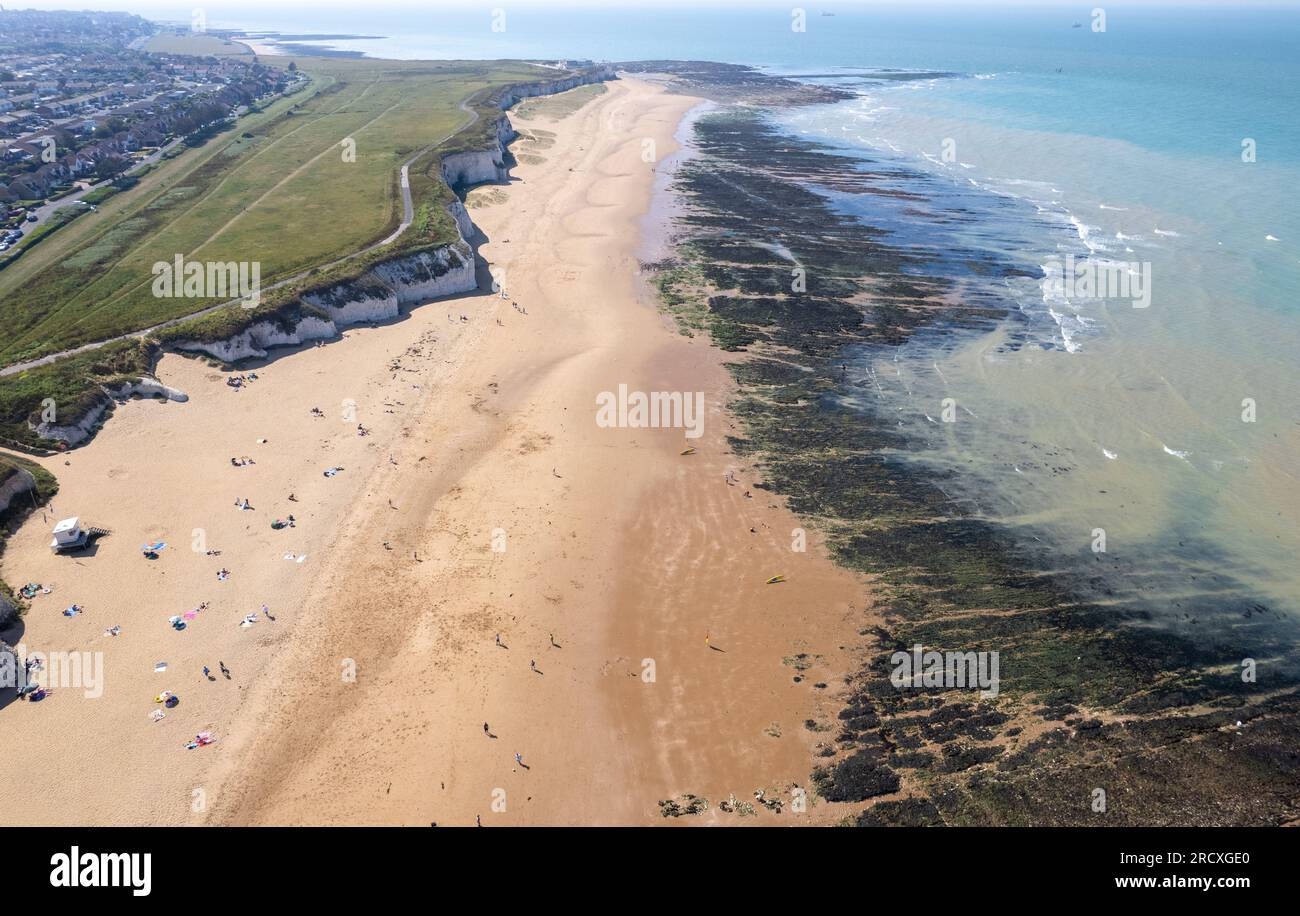 Drone aerial view of botany bay beach in Broadstairs Kent United Kingdom. Stock Photo